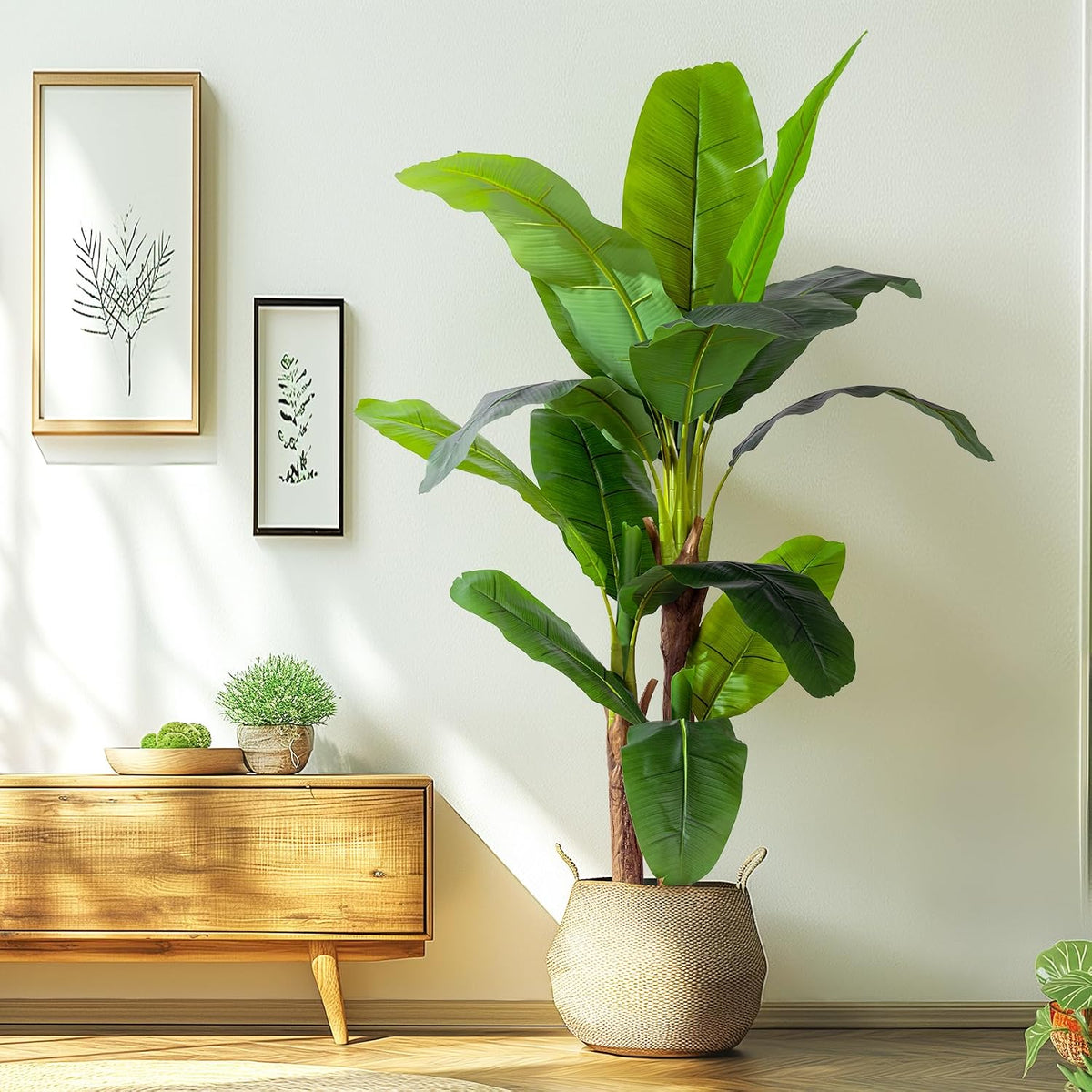 Erimda 7.2FT Artificial Banana Tree, Lifelike Fake Banana Leaf Tropical Silk Tree, Easy Assembly Faux Floor Plant with Sturdy Trunk, Maintenance Free for Indoor Home Patio Pool Outdoor Tropical Decor