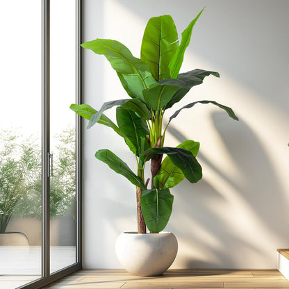 Erimda 7.2FT Artificial Banana Tree, Lifelike Fake Banana Leaf Tropical Silk Tree, Easy Assembly Faux Floor Plant with Sturdy Trunk, Maintenance Free for Indoor Home Patio Pool Outdoor Tropical Decor