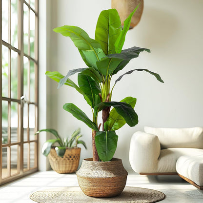 Erimda 7.2FT Artificial Banana Tree, Lifelike Fake Banana Leaf Tropical Silk Tree, Easy Assembly Faux Floor Plant with Sturdy Trunk, Maintenance Free for Indoor Home Patio Pool Outdoor Tropical Decor
