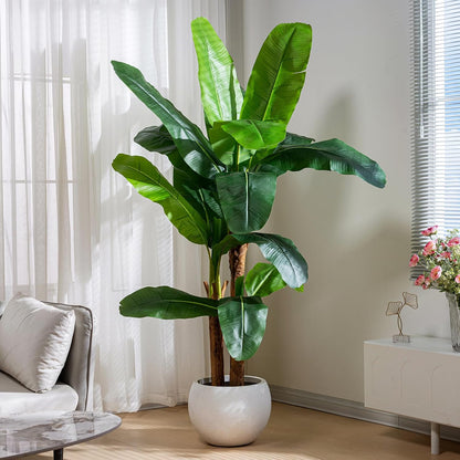 Erimda 7.2FT Artificial Banana Tree, Lifelike Fake Banana Leaf Tropical Silk Tree, Easy Assembly Faux Floor Plant with Sturdy Trunk, Maintenance Free for Indoor Home Patio Pool Outdoor Tropical Decor