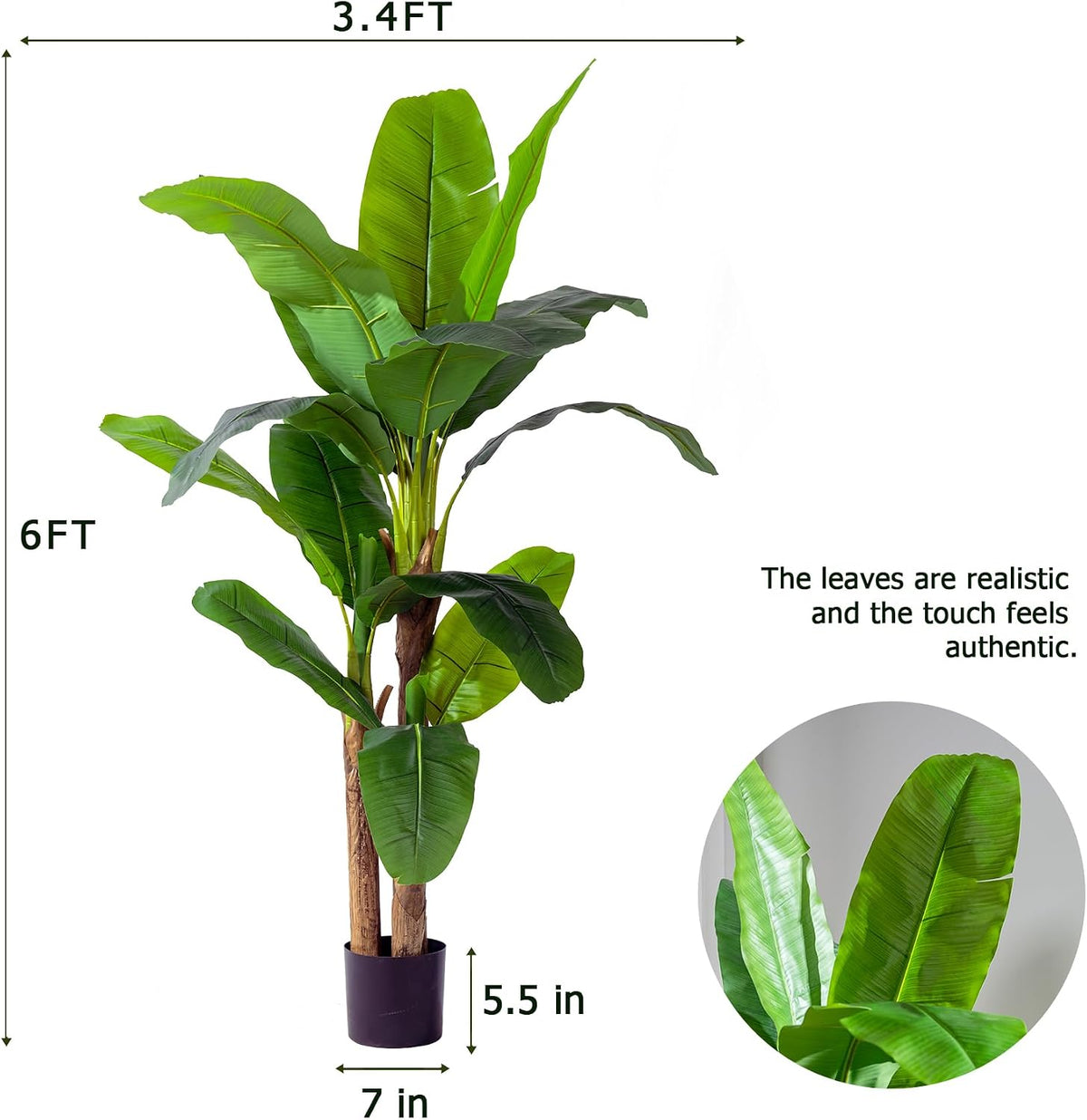 Erimda 7.2FT Artificial Banana Tree, Lifelike Fake Banana Leaf Tropical Silk Tree, Easy Assembly Faux Floor Plant with Sturdy Trunk, Maintenance Free for Indoor Home Patio Pool Outdoor Tropical Decor