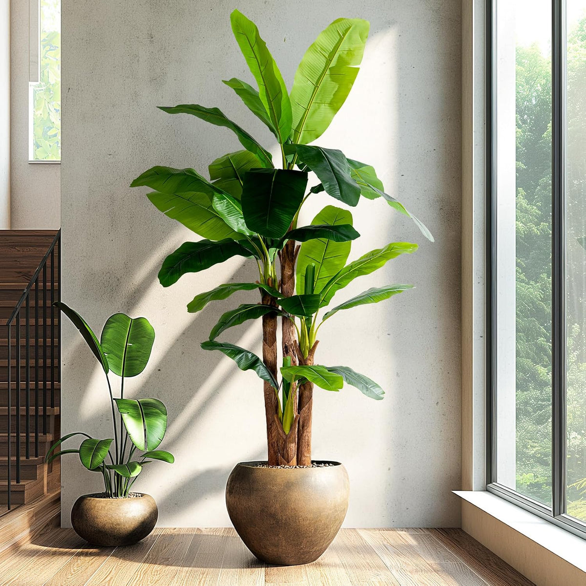 Erimda 7.2FT Artificial Banana Tree, Lifelike Fake Banana Leaf Tropical Silk Tree, Easy Assembly Faux Floor Plant with Sturdy Trunk, Maintenance Free for Indoor Home Patio Pool Outdoor Tropical Decor