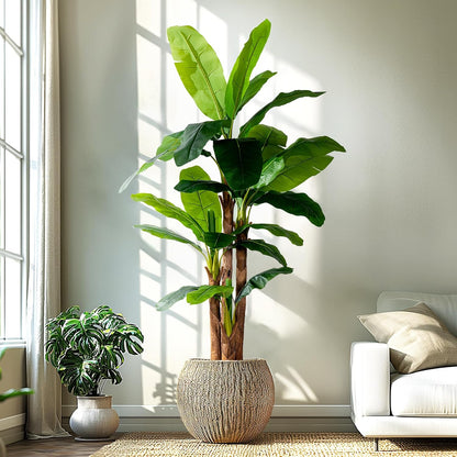 Erimda 7.2FT Artificial Banana Tree, Lifelike Fake Banana Leaf Tropical Silk Tree, Easy Assembly Faux Floor Plant with Sturdy Trunk, Maintenance Free for Indoor Home Patio Pool Outdoor Tropical Decor