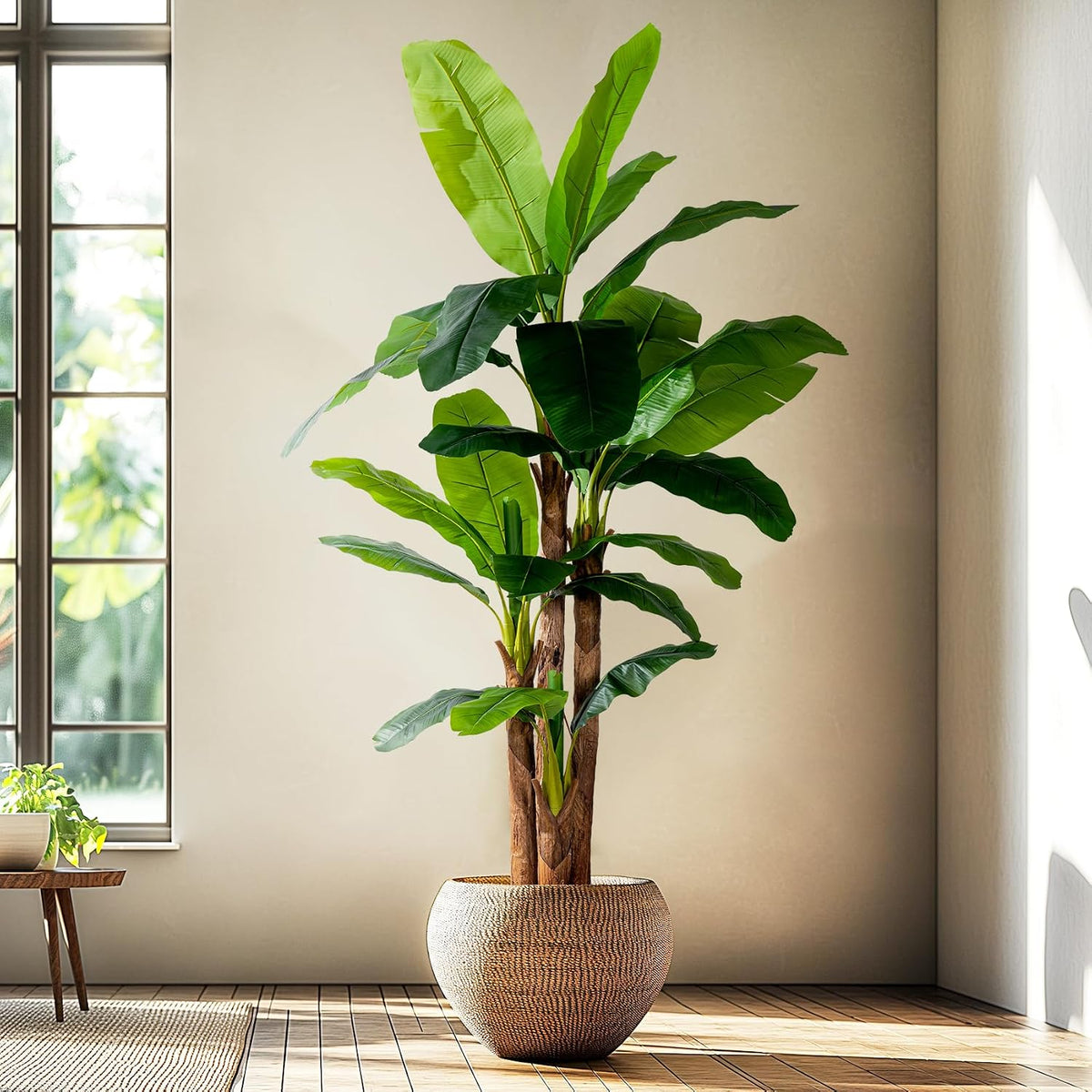 Erimda 7.2FT Artificial Banana Tree, Lifelike Fake Banana Leaf Tropical Silk Tree, Easy Assembly Faux Floor Plant with Sturdy Trunk, Maintenance Free for Indoor Home Patio Pool Outdoor Tropical Decor