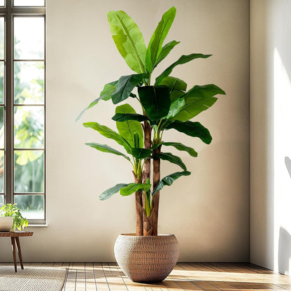 Erimda 7.2FT Artificial Banana Tree, Lifelike Fake Banana Leaf Tropical Silk Tree, Easy Assembly Faux Floor Plant with Sturdy Trunk, Maintenance Free for Indoor Home Patio Pool Outdoor Tropical Decor