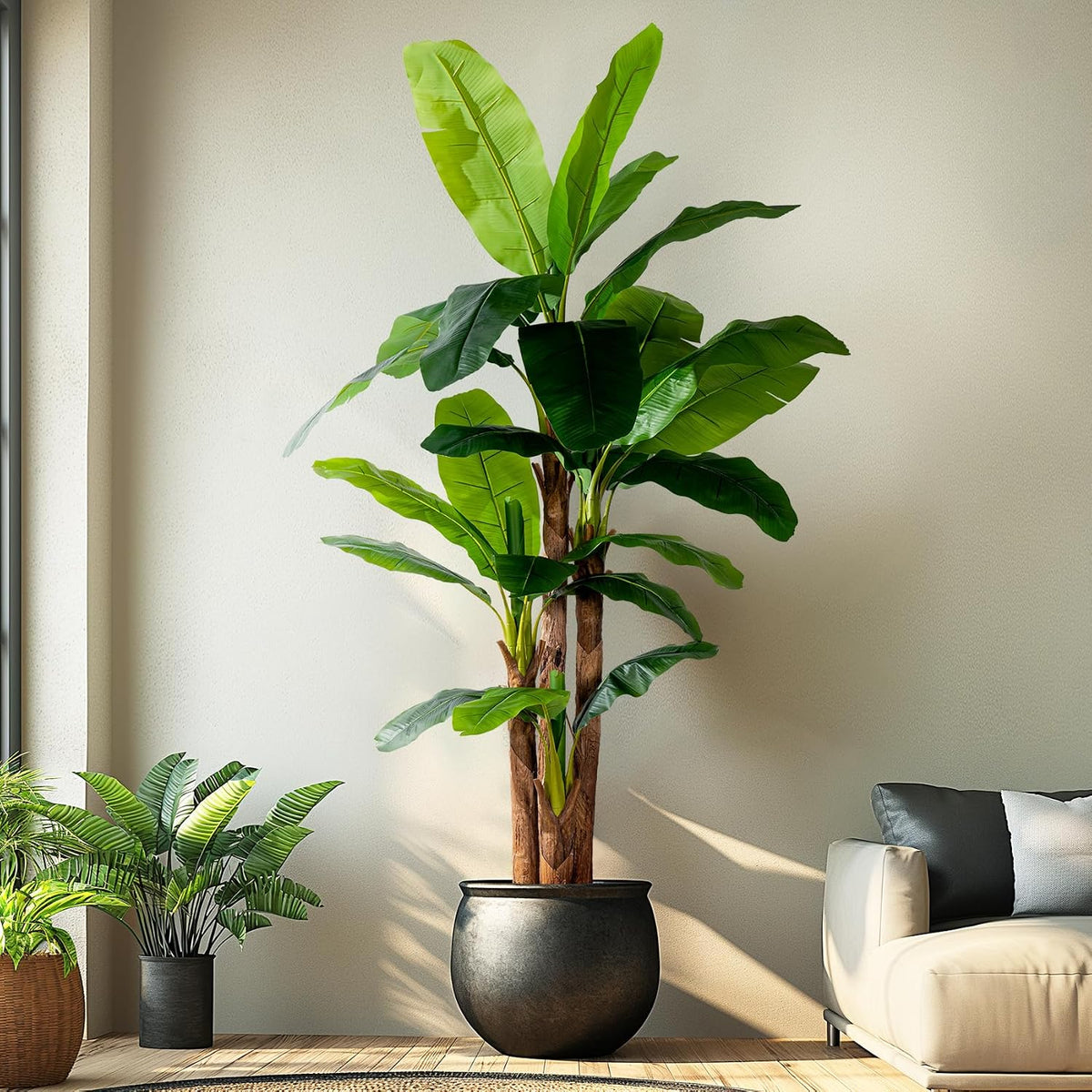 Erimda 7.2FT Artificial Banana Tree, Lifelike Fake Banana Leaf Tropical Silk Tree, Easy Assembly Faux Floor Plant with Sturdy Trunk, Maintenance Free for Indoor Home Patio Pool Outdoor Tropical Decor