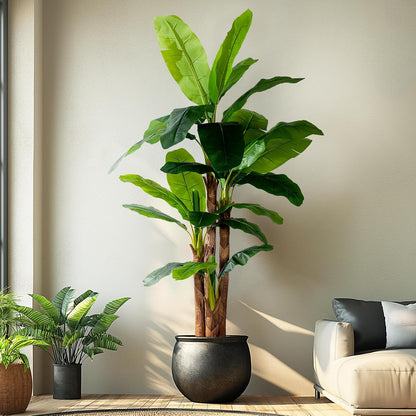 Erimda 7.2FT Artificial Banana Tree, Lifelike Fake Banana Leaf Tropical Silk Tree, Easy Assembly Faux Floor Plant with Sturdy Trunk, Maintenance Free for Indoor Home Patio Pool Outdoor Tropical Decor