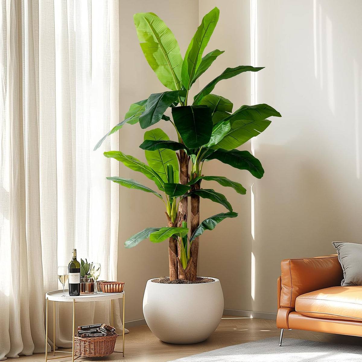 Erimda 7.2FT Artificial Banana Tree, Lifelike Fake Banana Leaf Tropical Silk Tree, Easy Assembly Faux Floor Plant with Sturdy Trunk, Maintenance Free for Indoor Home Patio Pool Outdoor Tropical Decor
