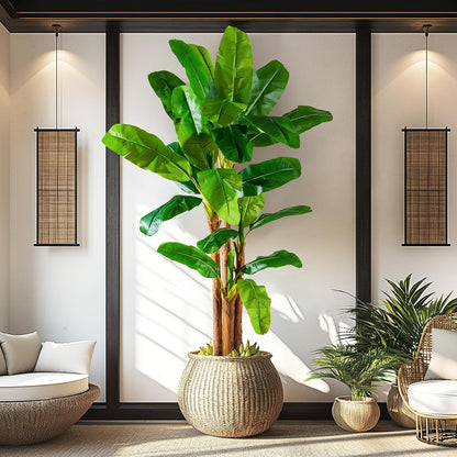 Erimda 7.2FT Artificial Banana Tree, Lifelike Fake Banana Leaf Tropical Silk Tree, Easy Assembly Faux Floor Plant with Sturdy Trunk, Maintenance Free for Indoor Home Patio Pool Outdoor Tropical Decor