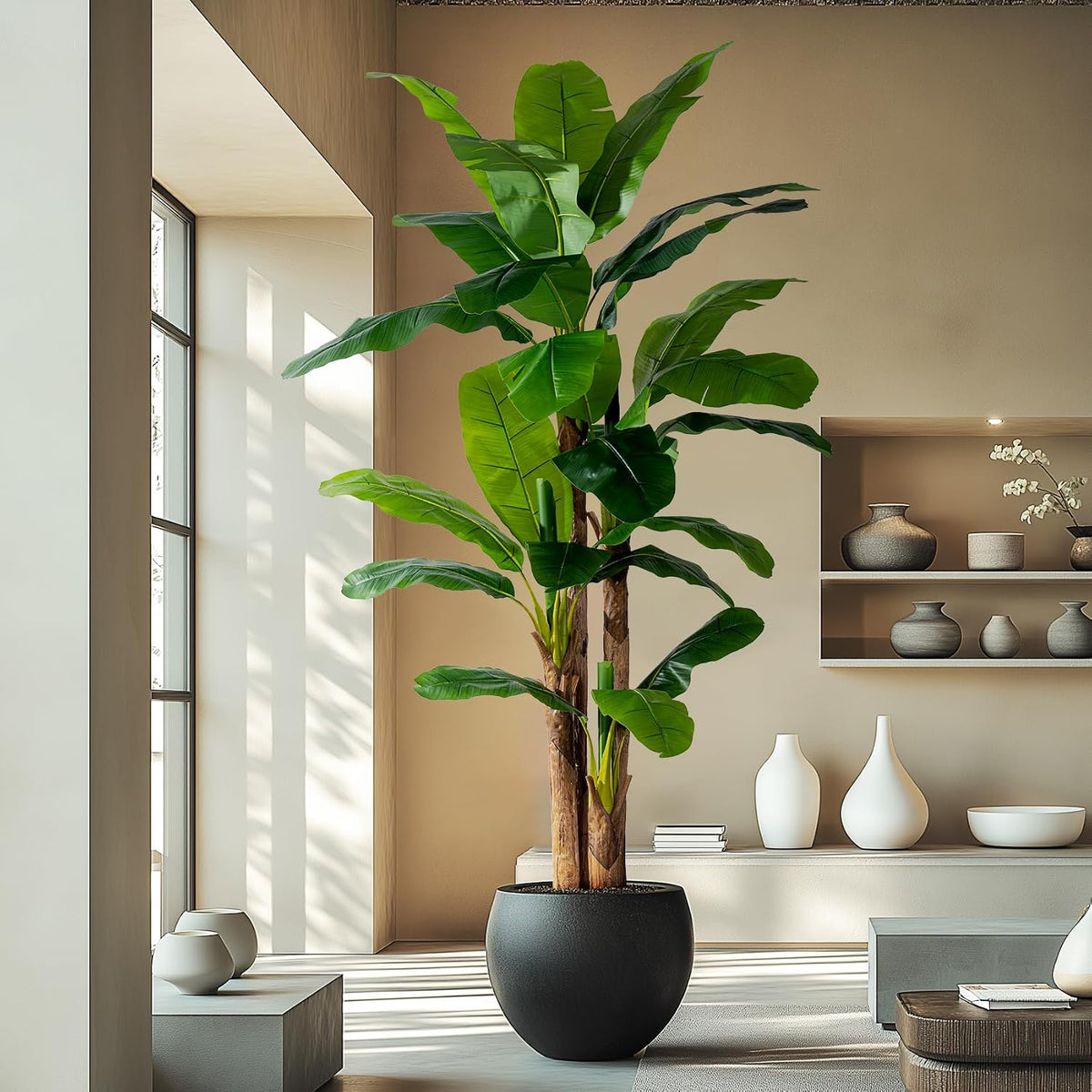 Erimda 7.2FT Artificial Banana Tree, Lifelike Fake Banana Leaf Tropical Silk Tree, Easy Assembly Faux Floor Plant with Sturdy Trunk, Maintenance Free for Indoor Home Patio Pool Outdoor Tropical Decor
