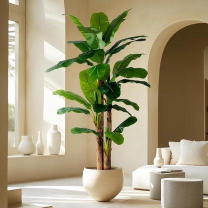Erimda 7.2FT Artificial Banana Tree, Lifelike Fake Banana Leaf Tropical Silk Tree, Easy Assembly Faux Floor Plant with Sturdy Trunk, Maintenance Free for Indoor Home Patio Pool Outdoor Tropical Decor