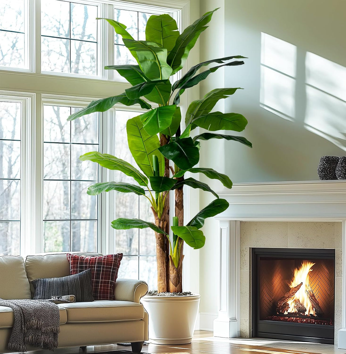 Erimda 7.2FT Artificial Banana Tree, Lifelike Fake Banana Leaf Tropical Silk Tree, Easy Assembly Faux Floor Plant with Sturdy Trunk, Maintenance Free for Indoor Home Patio Pool Outdoor Tropical Decor