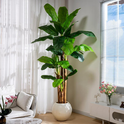 Erimda 7.2FT Artificial Banana Tree, Lifelike Fake Banana Leaf Tropical Silk Tree, Easy Assembly Faux Floor Plant with Sturdy Trunk, Maintenance Free for Indoor Home Patio Pool Outdoor Tropical Decor