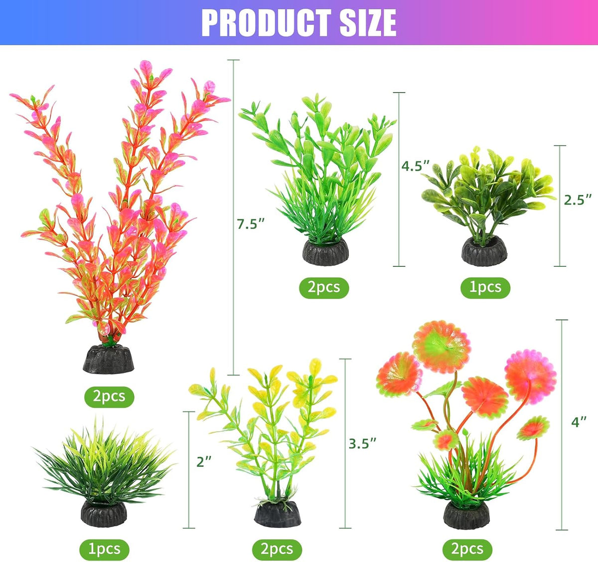 Artificial Fish Tank Plants, Aquarium Decorations, Purple Plastic Accessories, 10pcs