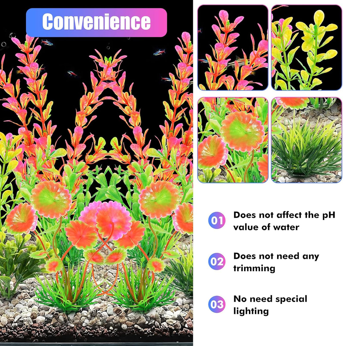 Artificial Fish Tank Plants, Aquarium Decorations, Purple Plastic Accessories, 10pcs