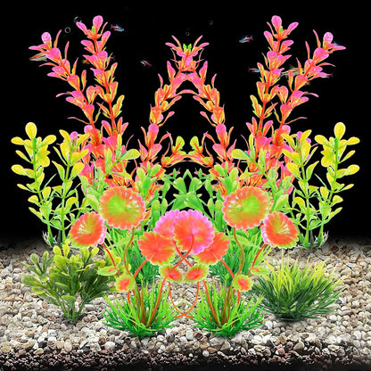 Artificial Fish Tank Plants, Aquarium Decorations, Purple Plastic Accessories, 10pcs