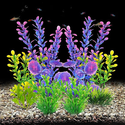 Artificial Fish Tank Plants, Aquarium Decorations, Purple Plastic Accessories, 10pcs