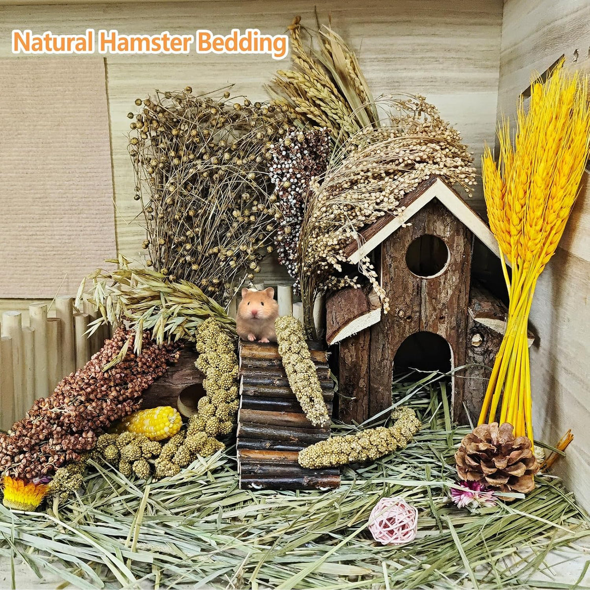 Natural Hamster Flower & Herb Habitat Deocr, Hamster Sprays Herbs Bedding Mate, Hamsters Cage Enrichment Decoration Accessories for Gerbil Dwarf Syrian Hamsters Mouse Guinea Pig Mice or Small Animals