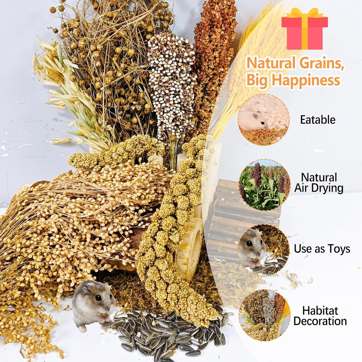 Natural Hamster Flower & Herb Habitat Deocr, Hamster Sprays Herbs Bedding Mate, Hamsters Cage Enrichment Decoration Accessories for Gerbil Dwarf Syrian Hamsters Mouse Guinea Pig Mice or Small Animals