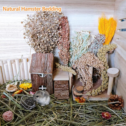 Natural Hamster Flower & Herb Habitat Deocr, Hamster Sprays Herbs Bedding Mate, Hamsters Cage Enrichment Decoration Accessories for Gerbil Dwarf Syrian Hamsters Mouse Guinea Pig Mice or Small Animals