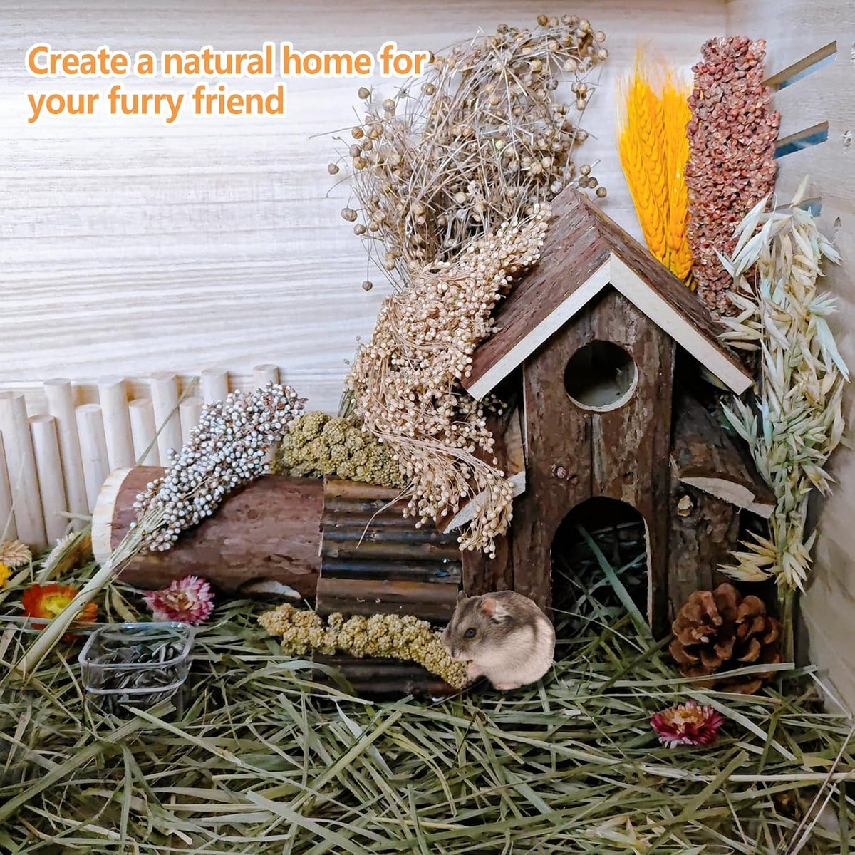 Natural Hamster Flower & Herb Habitat Deocr, Hamster Sprays Herbs Bedding Mate, Hamsters Cage Enrichment Decoration Accessories for Gerbil Dwarf Syrian Hamsters Mouse Guinea Pig Mice or Small Animals