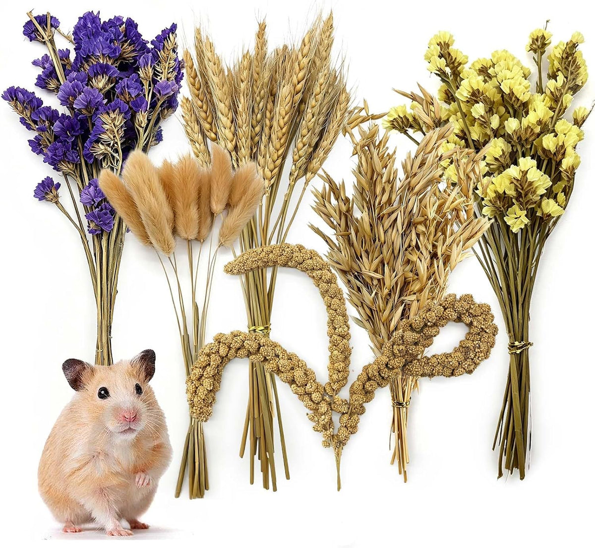 Natural Hamster Flower & Herb Habitat Deocr, Hamster Sprays Herbs Bedding Mate, Hamsters Cage Enrichment Decoration Accessories for Gerbil Dwarf Syrian Hamsters Mouse Guinea Pig Mice or Small Animals