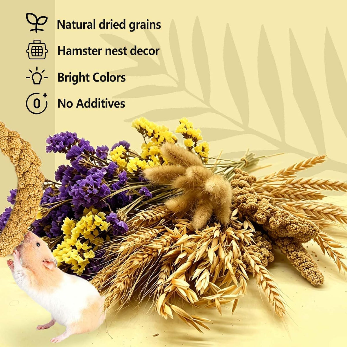 Natural Hamster Flower & Herb Habitat Deocr, Hamster Sprays Herbs Bedding Mate, Hamsters Cage Enrichment Decoration Accessories for Gerbil Dwarf Syrian Hamsters Mouse Guinea Pig Mice or Small Animals
