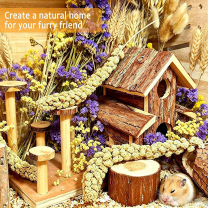 Natural Hamster Flower & Herb Habitat Deocr, Hamster Sprays Herbs Bedding Mate, Hamsters Cage Enrichment Decoration Accessories for Gerbil Dwarf Syrian Hamsters Mouse Guinea Pig Mice or Small Animals