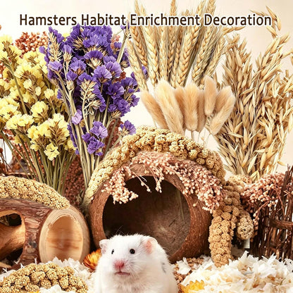Natural Hamster Flower & Herb Habitat Deocr, Hamster Sprays Herbs Bedding Mate, Hamsters Cage Enrichment Decoration Accessories for Gerbil Dwarf Syrian Hamsters Mouse Guinea Pig Mice or Small Animals