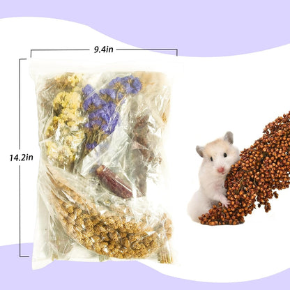 Natural Hamster Flower & Herb Habitat Deocr, Hamster Sprays Herbs Bedding Mate, Hamsters Cage Enrichment Decoration Accessories for Gerbil Dwarf Syrian Hamsters Mouse Guinea Pig Mice or Small Animals