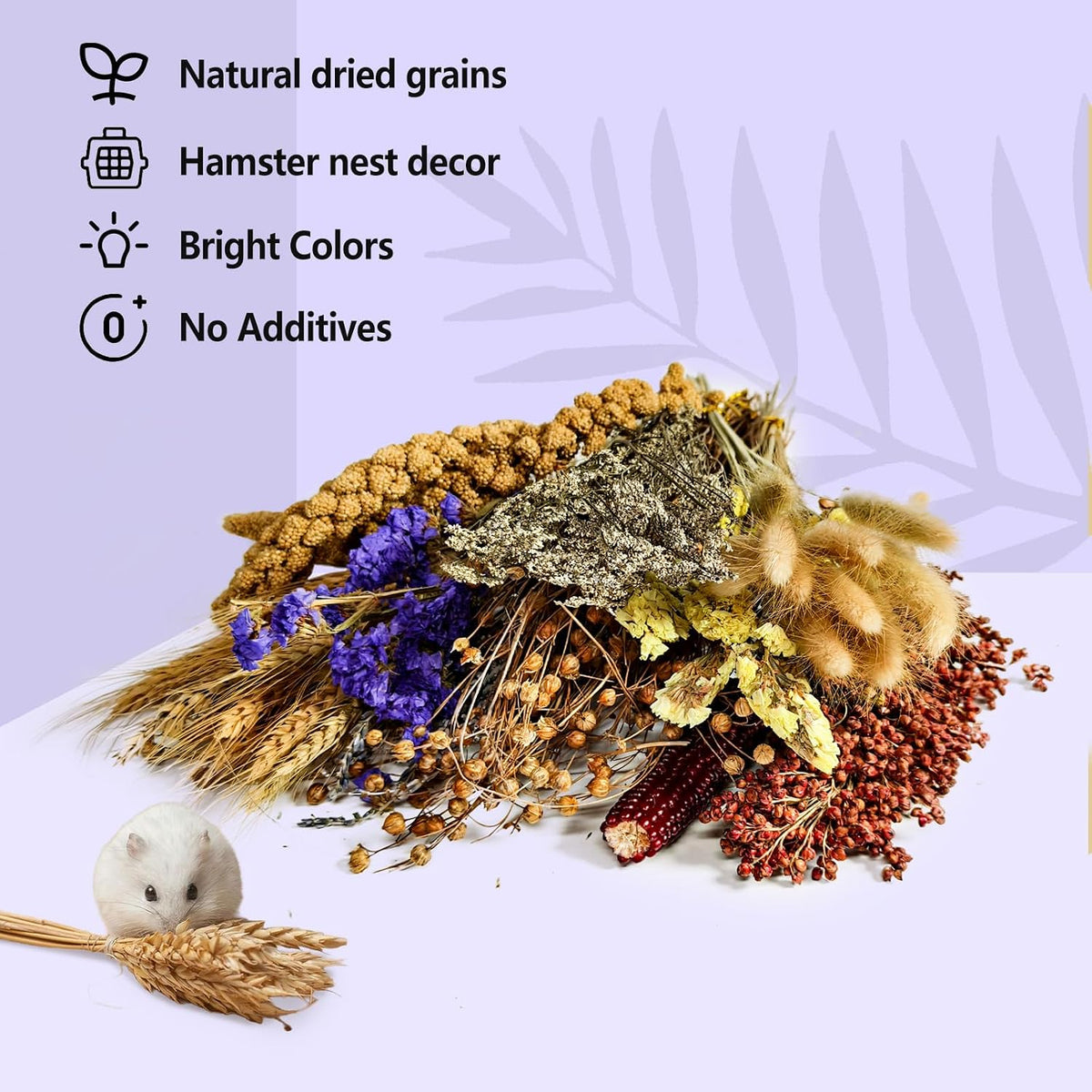Natural Hamster Flower & Herb Habitat Deocr, Hamster Sprays Herbs Bedding Mate, Hamsters Cage Enrichment Decoration Accessories for Gerbil Dwarf Syrian Hamsters Mouse Guinea Pig Mice or Small Animals