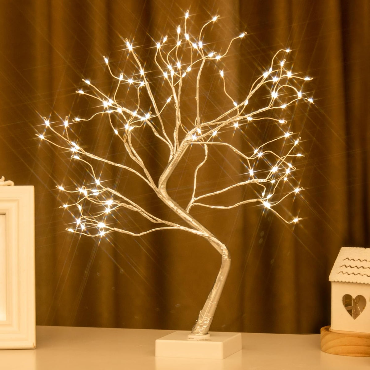 Christmas Decorations, 2FT Birch Tree with LED Lights, Warm White Light up Tree Lamp, Artificial Trees for Home Table Inside, Battery Powered, Timer (2PK)