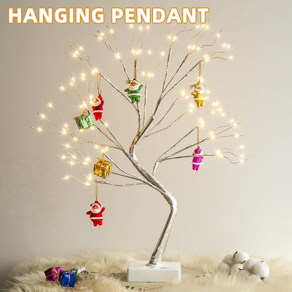 Christmas Decorations, 2FT Birch Tree with LED Lights, Warm White Light up Tree Lamp, Artificial Trees for Home Table Inside, Battery Powered, Timer (2PK)