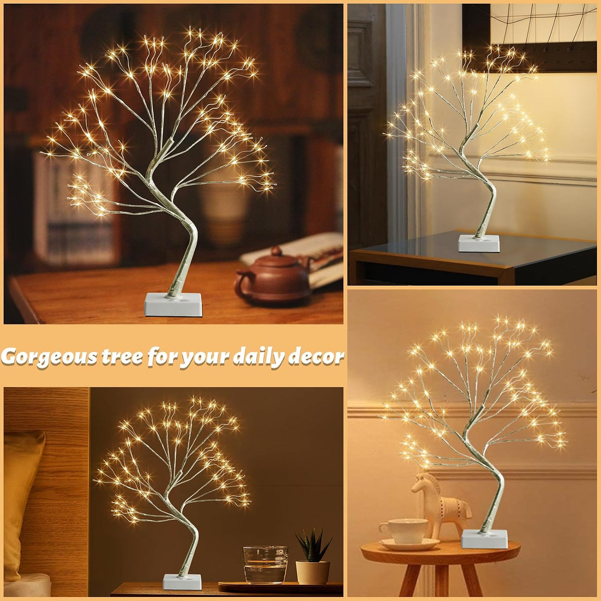 Christmas Decorations, 2FT Birch Tree with LED Lights, Warm White Light up Tree Lamp, Artificial Trees for Home Table Inside, Battery Powered, Timer (2PK)