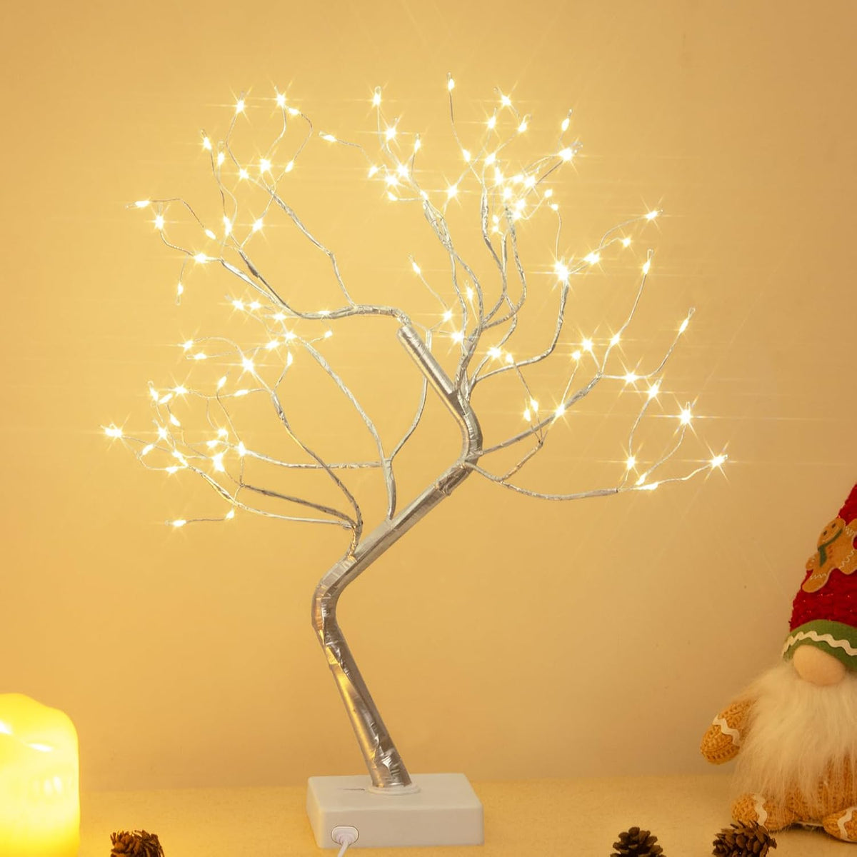 Christmas Decorations, 2FT Birch Tree with LED Lights, Warm White Light up Tree Lamp, Artificial Trees for Home Table Inside, Battery Powered, Timer (2PK)