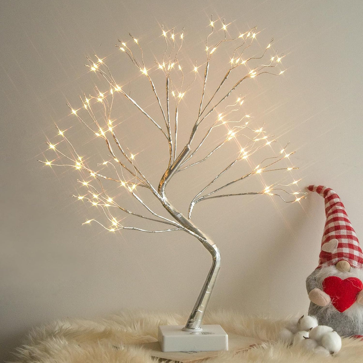 Christmas Decorations, 2FT Birch Tree with LED Lights, Warm White Light up Tree Lamp, Artificial Trees for Home Table Inside, Battery Powered, Timer (2PK)