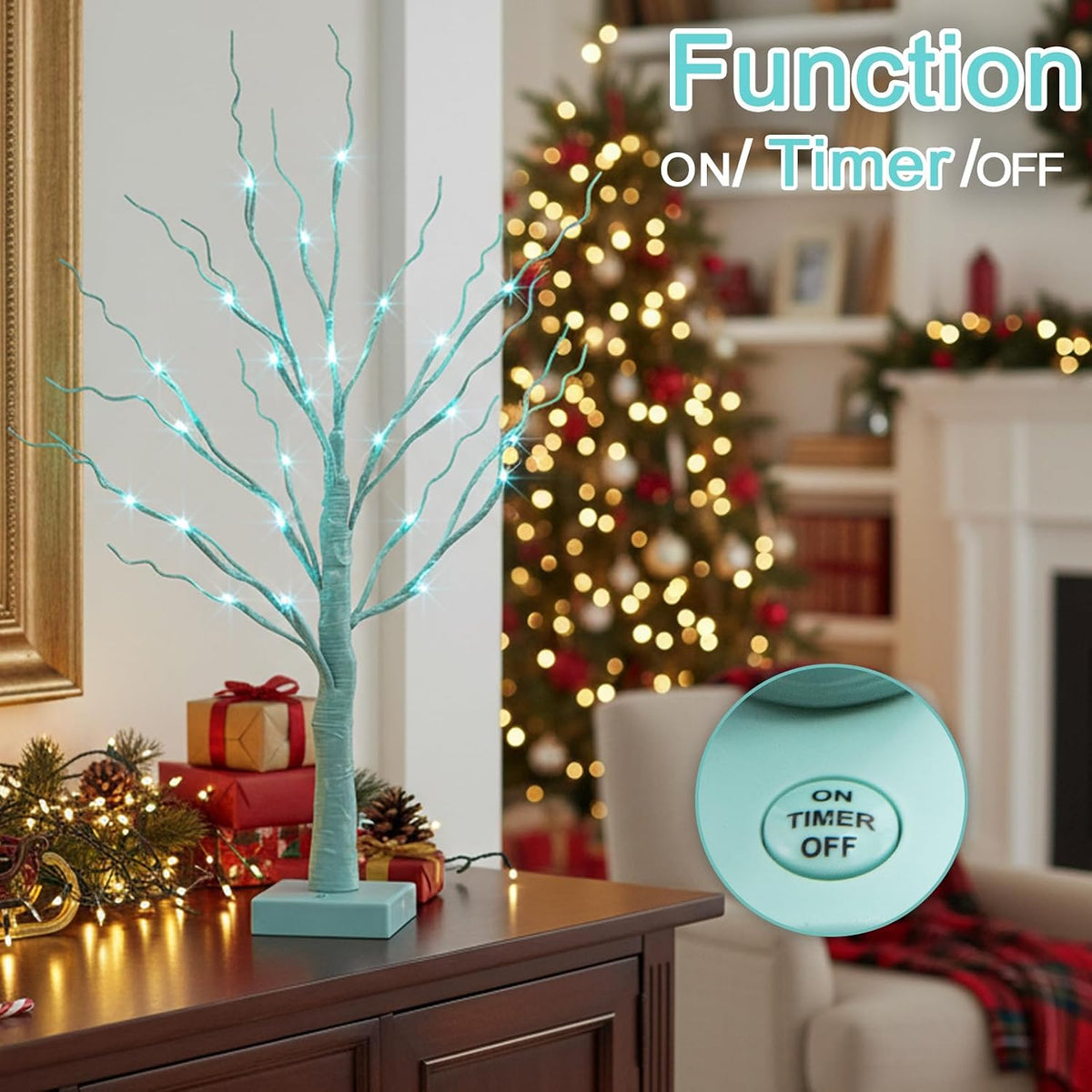 Christmas Decorations, 2FT Birch Tree with LED Lights, Warm White Light up Tree Lamp, Artificial Trees for Home Table Inside, Battery Powered, Timer (2PK)