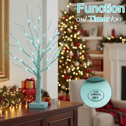 Christmas Decorations, 2FT Birch Tree with LED Lights, Warm White Light up Tree Lamp, Artificial Trees for Home Table Inside, Battery Powered, Timer (2PK)