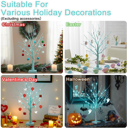 Christmas Decorations, 2FT Birch Tree with LED Lights, Warm White Light up Tree Lamp, Artificial Trees for Home Table Inside, Battery Powered, Timer (2PK)