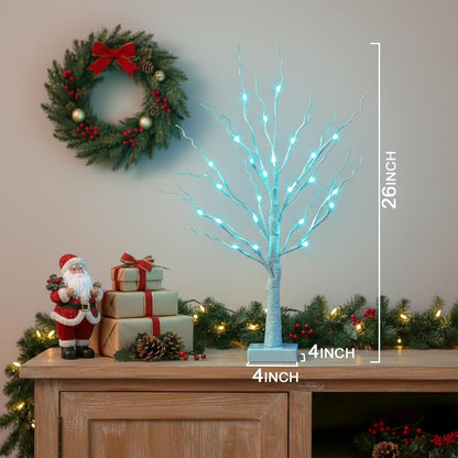 Christmas Decorations, 2FT Birch Tree with LED Lights, Warm White Light up Tree Lamp, Artificial Trees for Home Table Inside, Battery Powered, Timer (2PK)