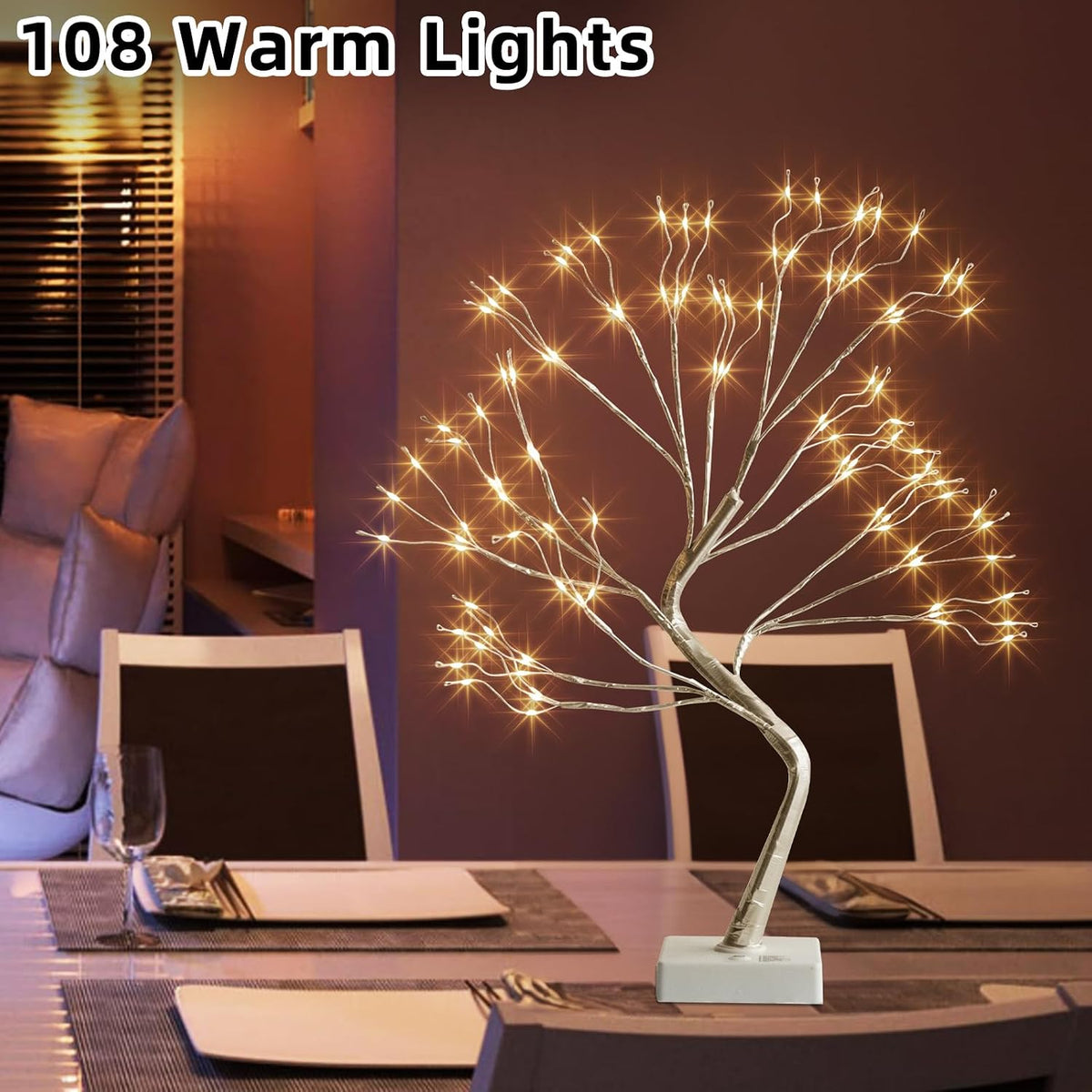 Christmas Decorations, 2FT Birch Tree with LED Lights, Warm White Light up Tree Lamp, Artificial Trees for Home Table Inside, Battery Powered, Timer (2PK)