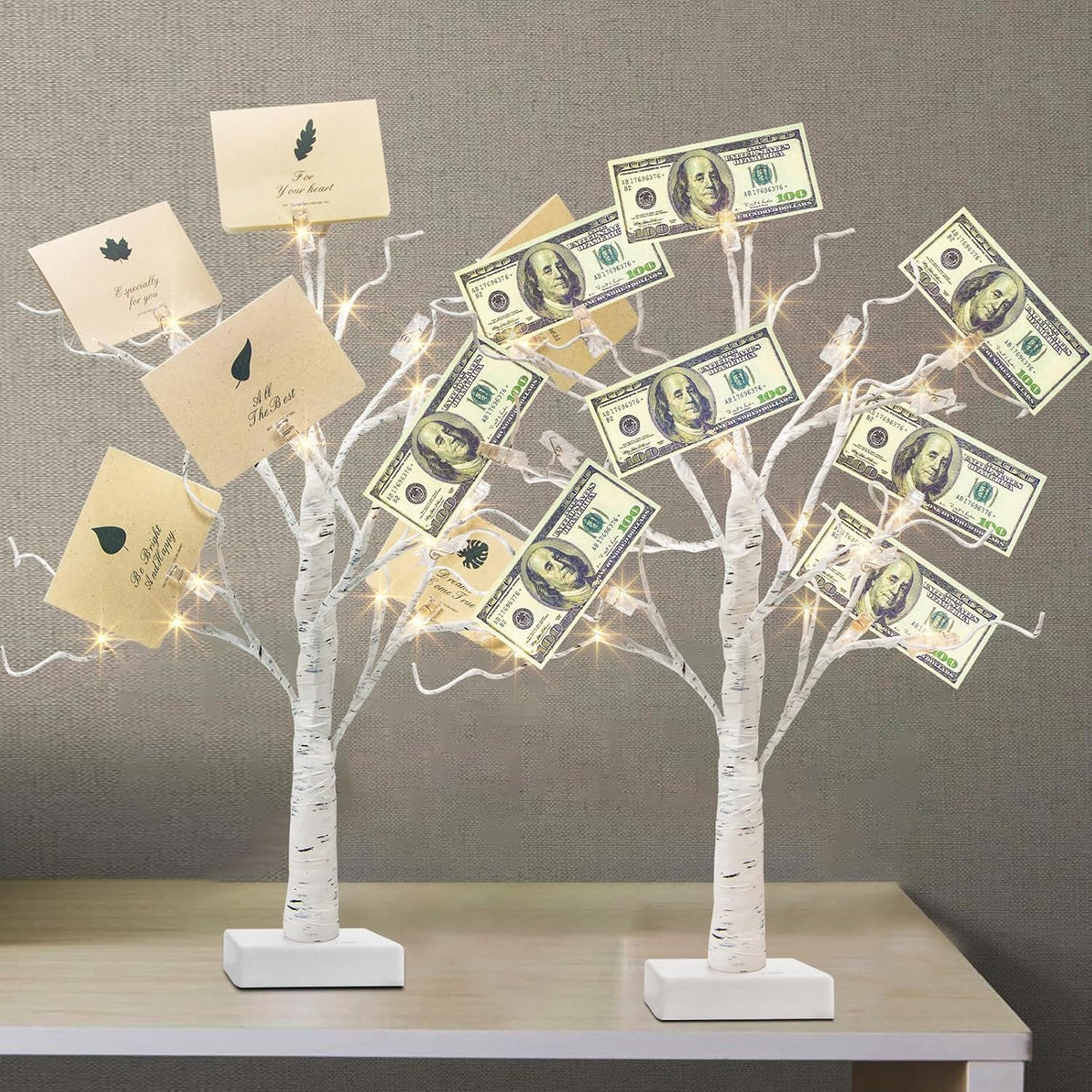 Christmas Decorations, 2FT Birch Tree with LED Lights, Warm White Light up Tree Lamp, Artificial Trees for Home Table Inside, Battery Powered, Timer (2PK)