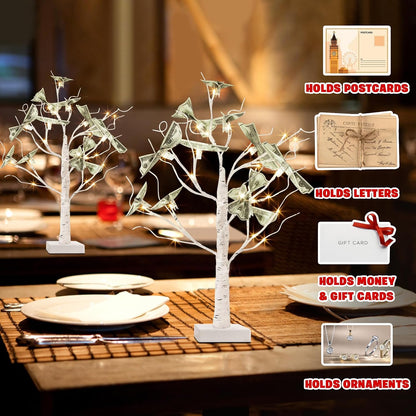 Christmas Decorations, 2FT Birch Tree with LED Lights, Warm White Light up Tree Lamp, Artificial Trees for Home Table Inside, Battery Powered, Timer (2PK)