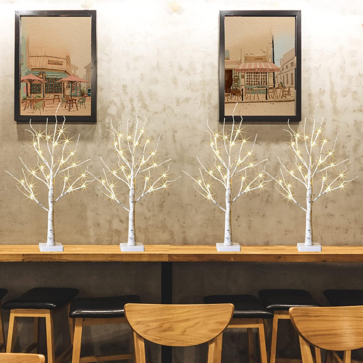 Christmas Decorations, 2FT Birch Tree with LED Lights, Warm White Light up Tree Lamp, Artificial Trees for Home Table Inside, Battery Powered, Timer (2PK)