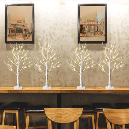 Christmas Decorations, 2FT Birch Tree with LED Lights, Warm White Light up Tree Lamp, Artificial Trees for Home Table Inside, Battery Powered, Timer (2PK)