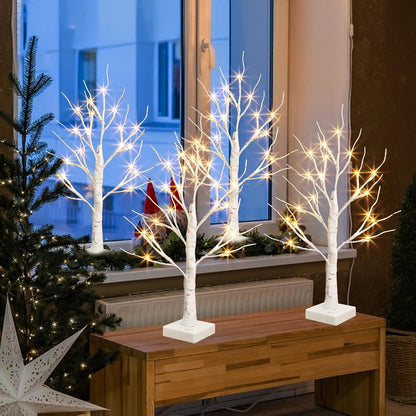 Christmas Decorations, 2FT Birch Tree with LED Lights, Warm White Light up Tree Lamp, Artificial Trees for Home Table Inside, Battery Powered, Timer (2PK)