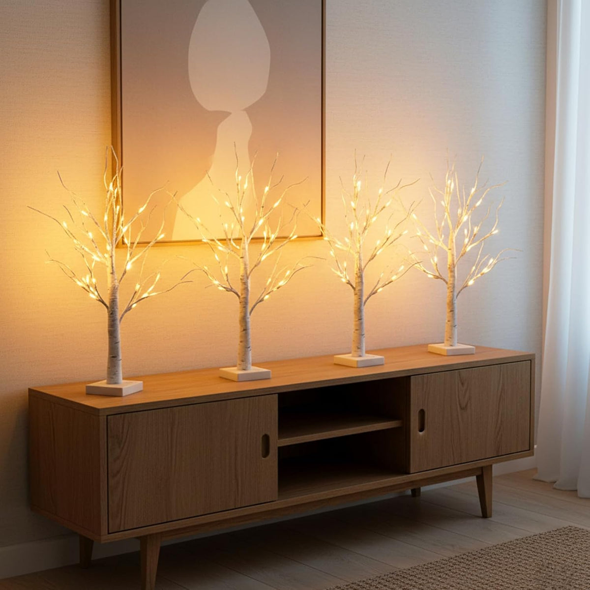 Christmas Decorations, 2FT Birch Tree with LED Lights, Warm White Light up Tree Lamp, Artificial Trees for Home Table Inside, Battery Powered, Timer (2PK)