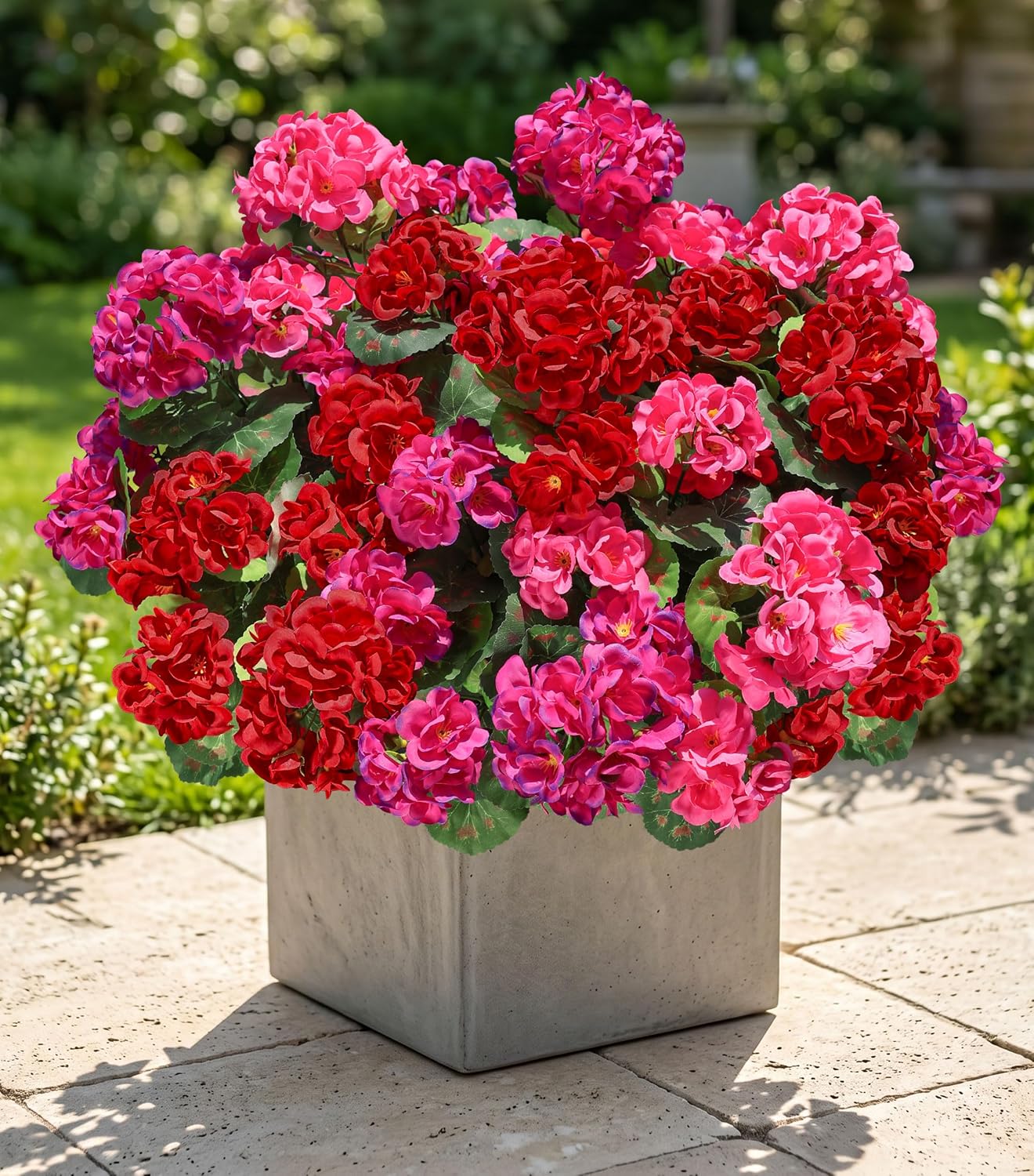 Artificial Geranium Fake Flowers for Outdoors Decoration, 6 Bundles Silk Geraniums Pink Flower UV Resistant Look Real Faux Plants for Outside Planter Front Door Garden Porch Patio Balcony Yard Home