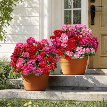Artificial Geranium Fake Flowers for Outdoors Decoration, 6 Bundles Silk Geraniums Pink Flower UV Resistant Look Real Faux Plants for Outside Planter Front Door Garden Porch Patio Balcony Yard Home