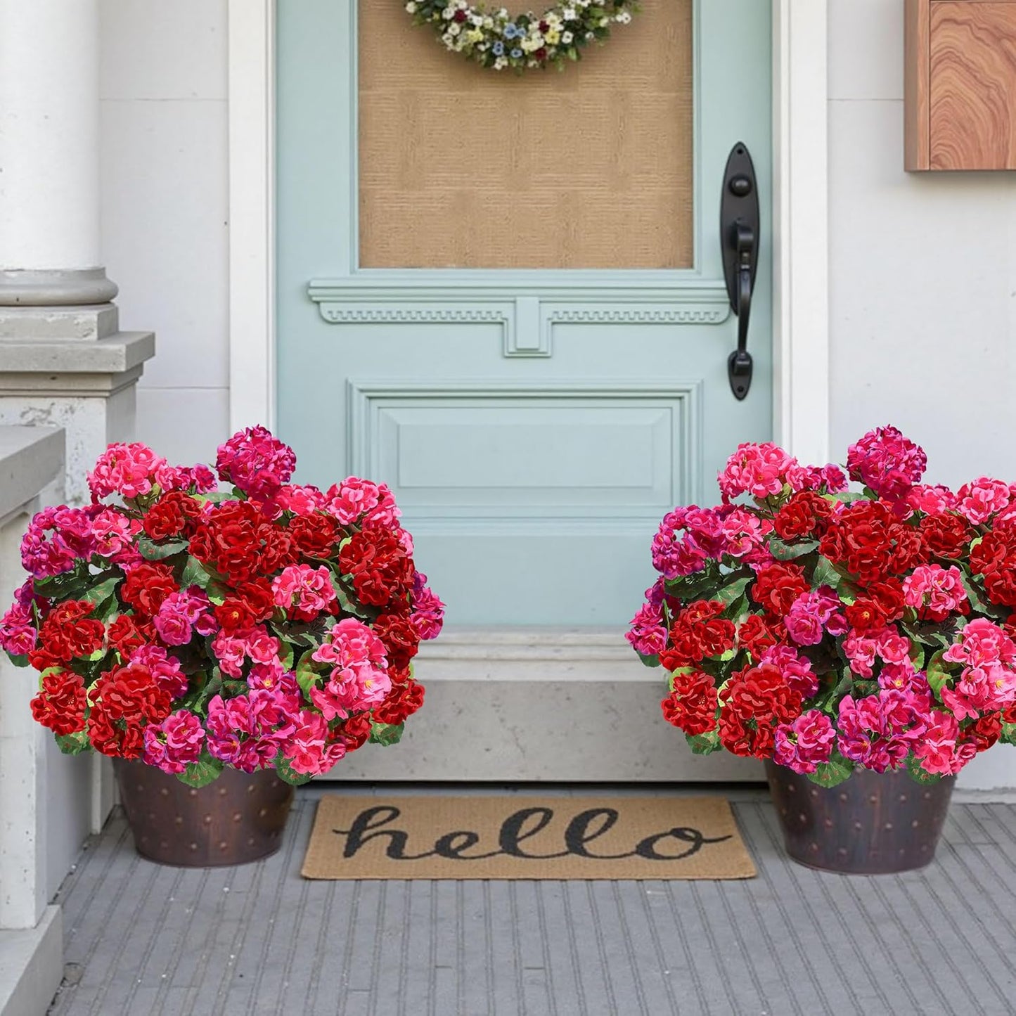 Artificial Geranium Fake Flowers for Outdoors Decoration, 6 Bundles Silk Geraniums Pink Flower UV Resistant Look Real Faux Plants for Outside Planter Front Door Garden Porch Patio Balcony Yard Home